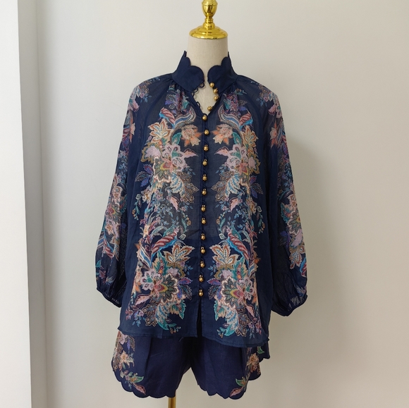 Zimmermann Navy Floral Button Down Shirt - Picture 1 of 15